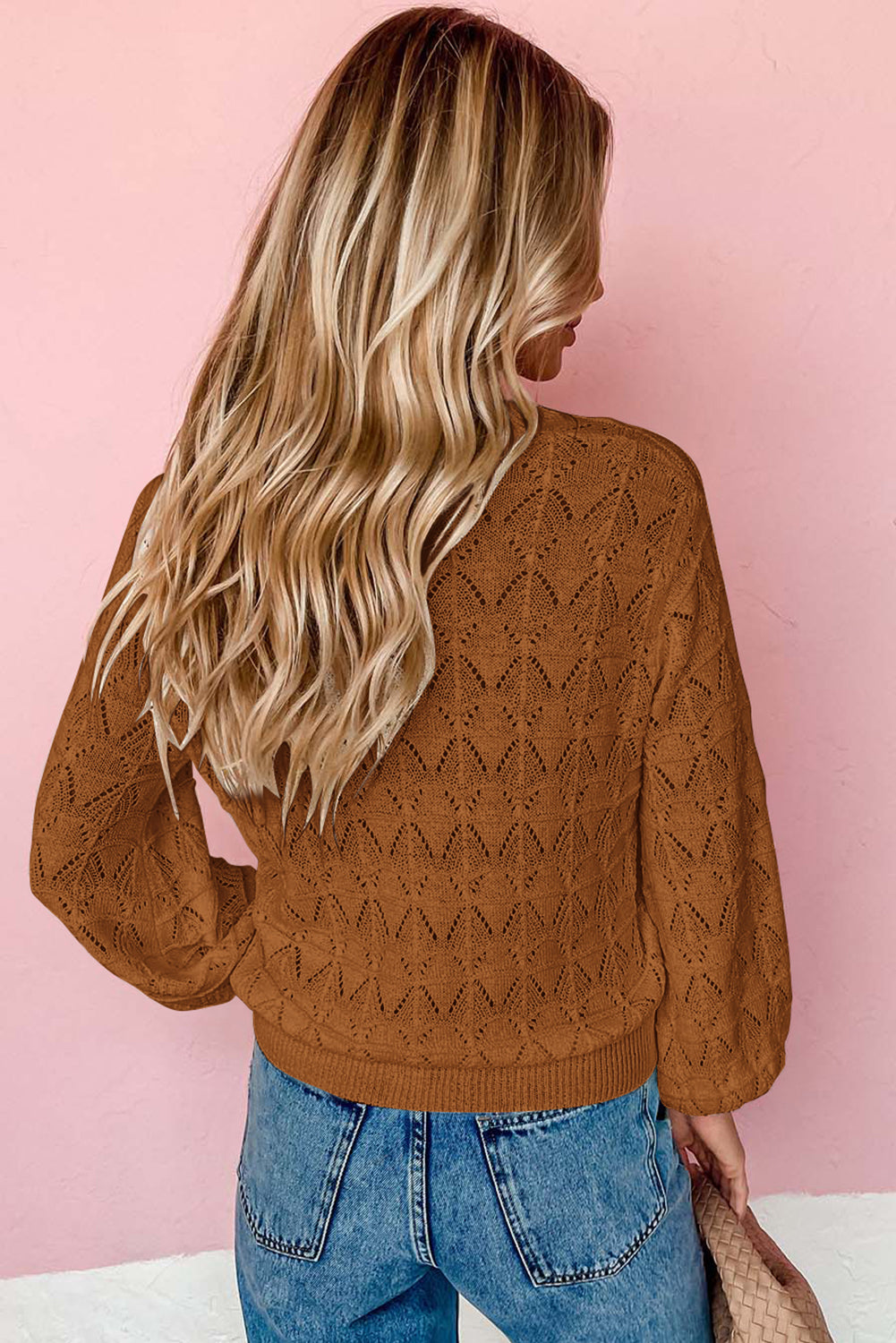 Brown Lightweight Buttoned Front Crochet Cardigan