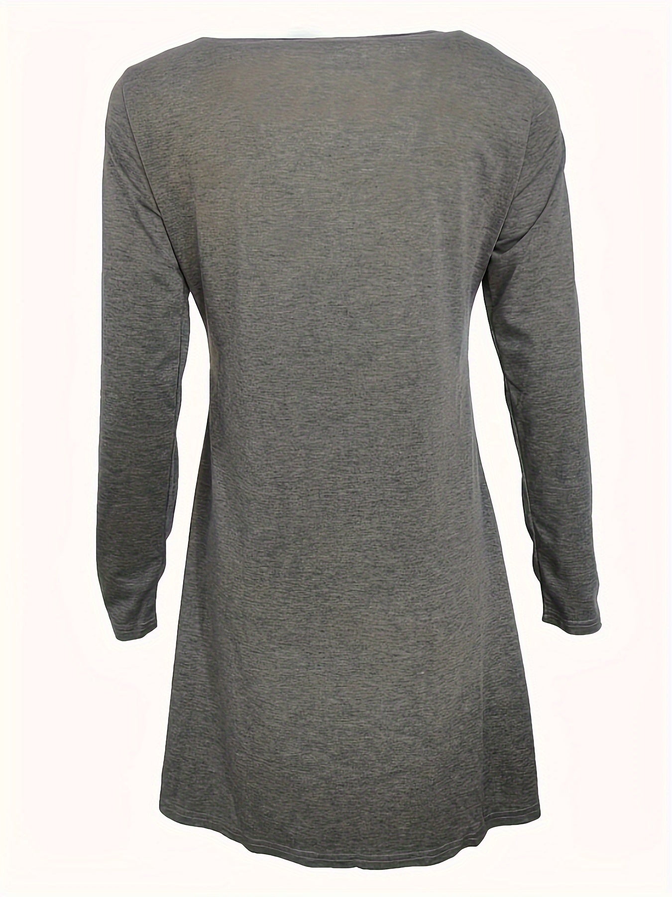 Solid Color Crew Neck, Casual Long Sleeve Asymmetric Hem Dress
