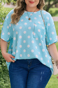 Sky Blue Twisted Rib Polka Dot Print Plus Size T Shirt