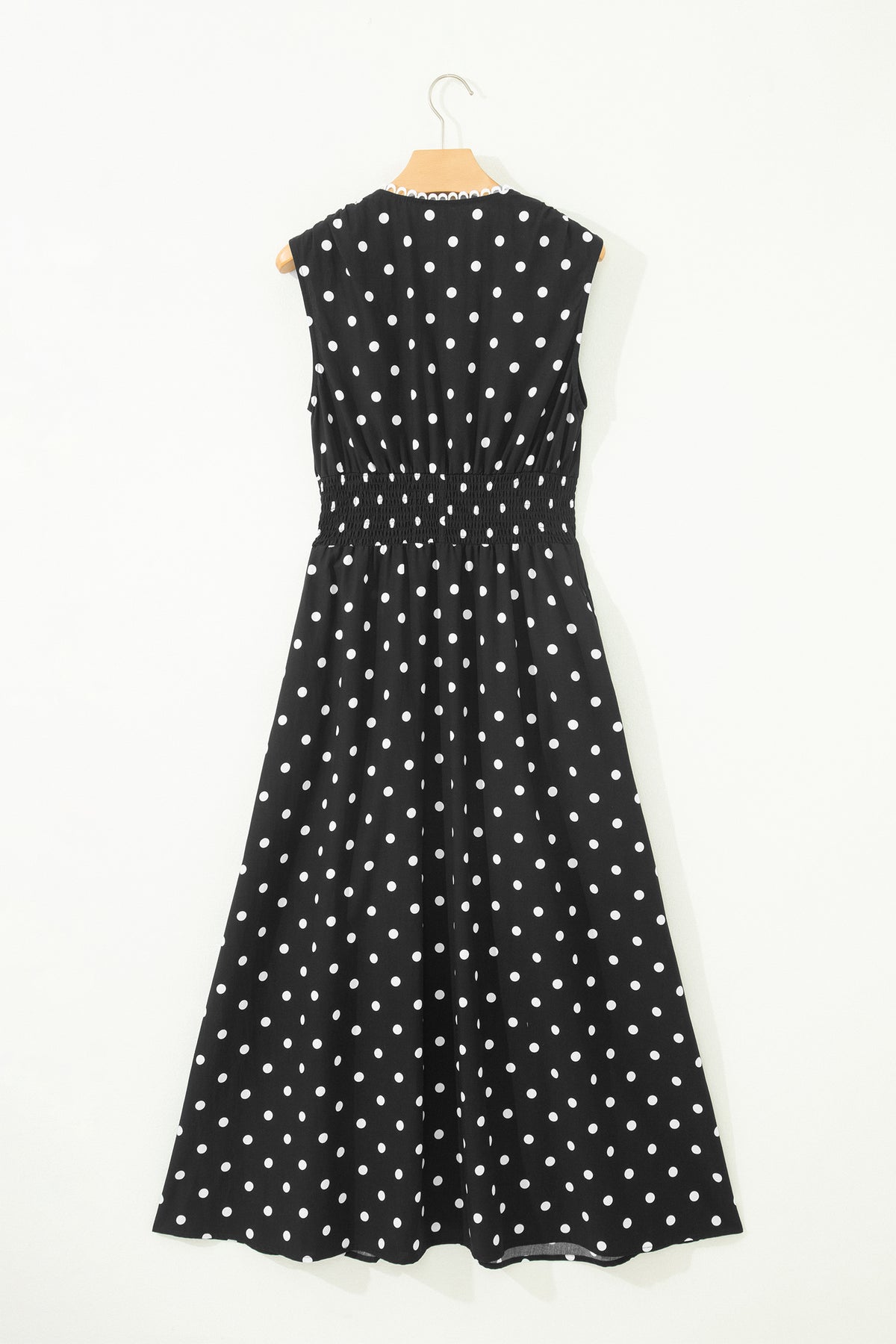 Black Polka Dot Print Contrast Trim V Neck Zip Up Sleeveless Dress