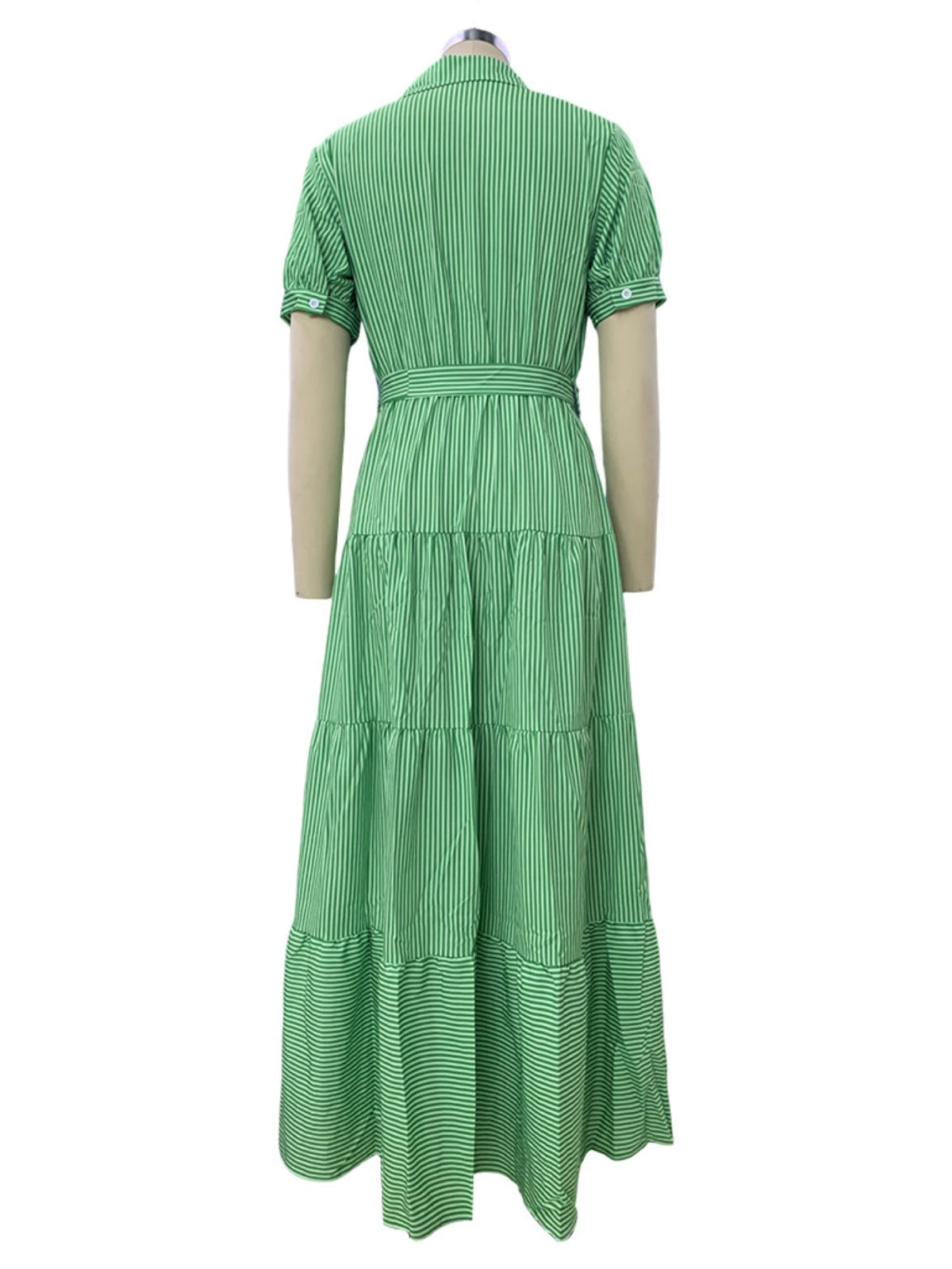 Button Front Short Sleeves Vibrant Striped Tunic Shirt Maxi Dress