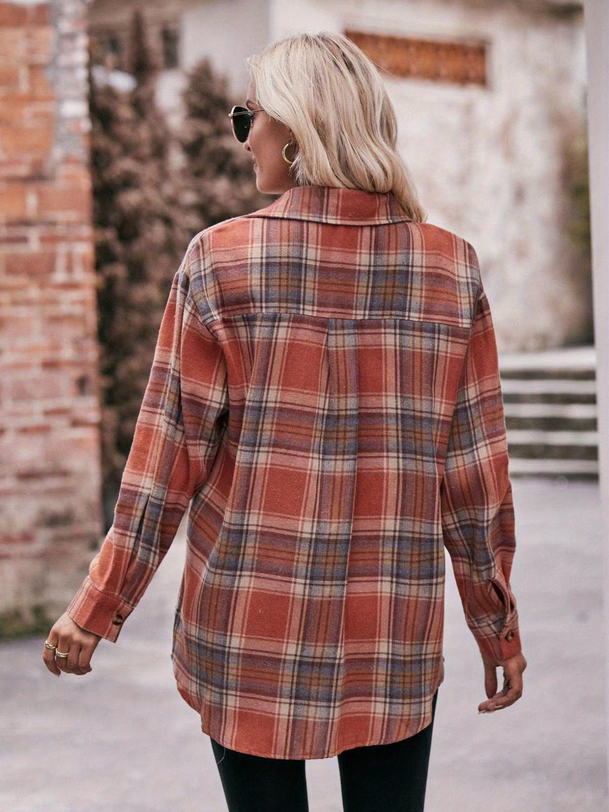 Plaid Print Polo Collar Button Shirt, Casual Long Sleeve Shirt