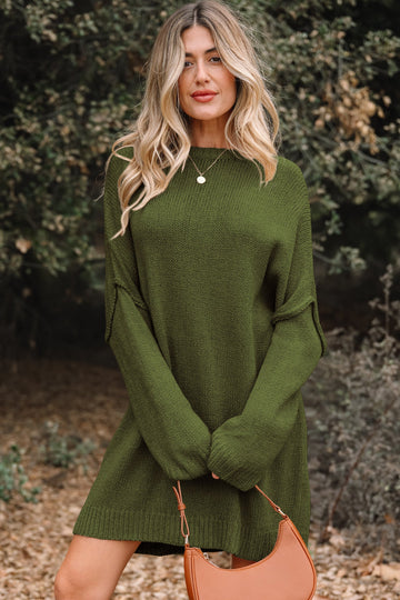 Four Leaf Clover Oversize Drop Shoulder Slouchy Sweater Dress