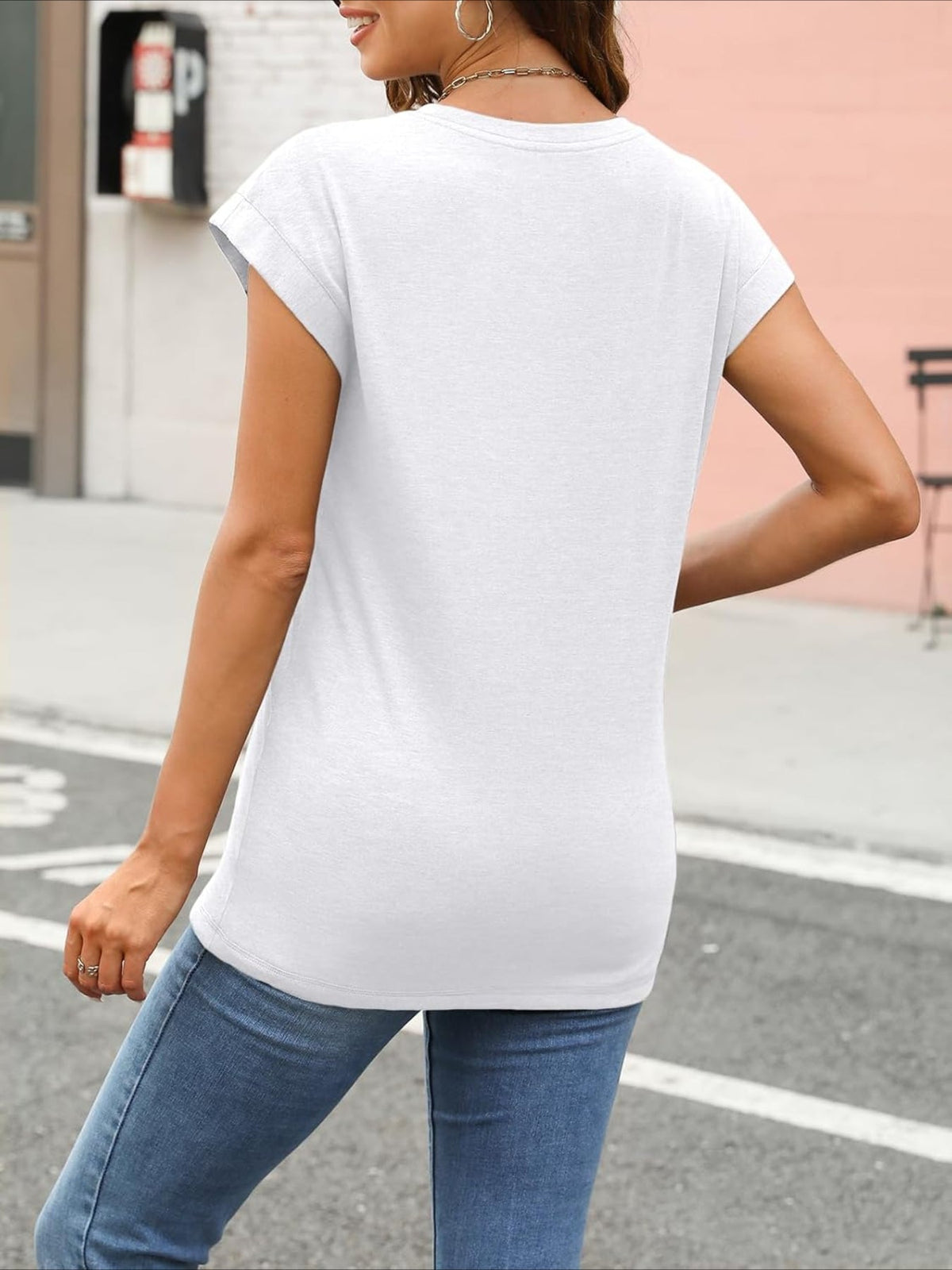 Solid Color Round Neck Cap Sleeve T Shirts
