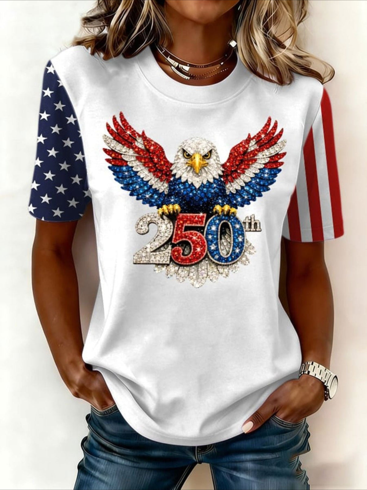 Casual Pattern Crew Neck Short Sleeve T-shirt