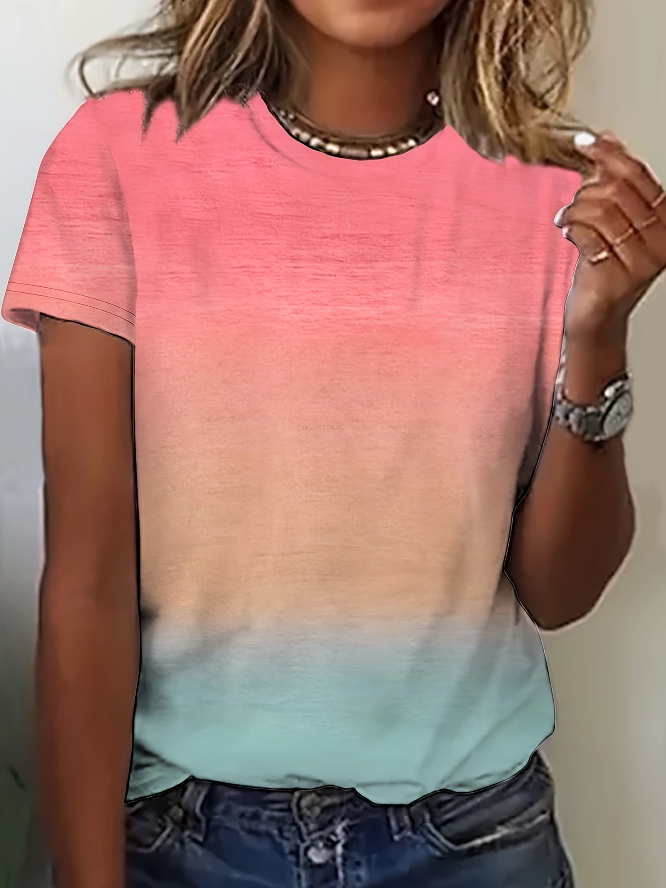 Crew Neck Short Sleeve Relaxed Fit Casual T-Shirt