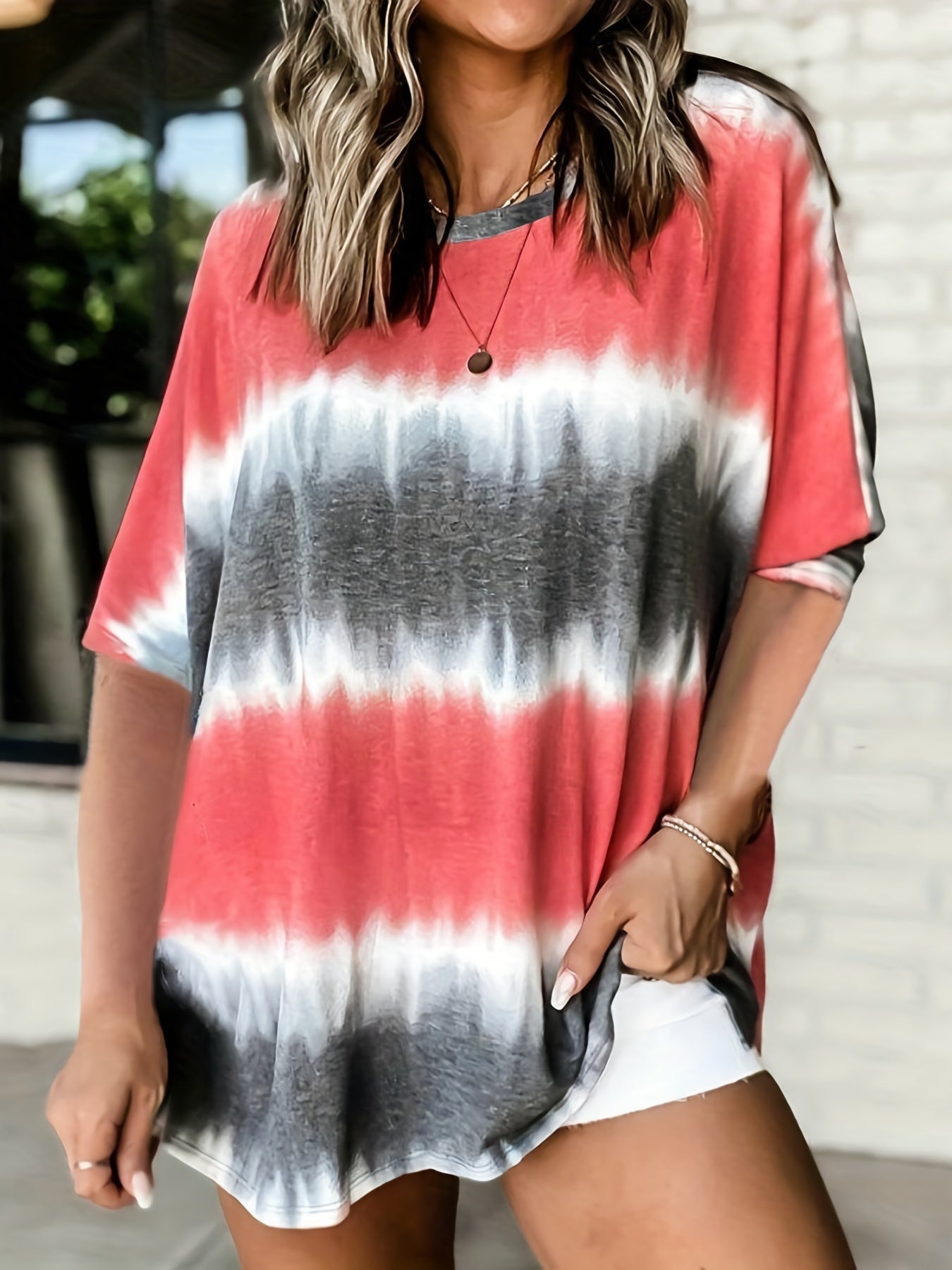 Tie Dye Short Sleeve Round Neck Medium Stretch T-shirt