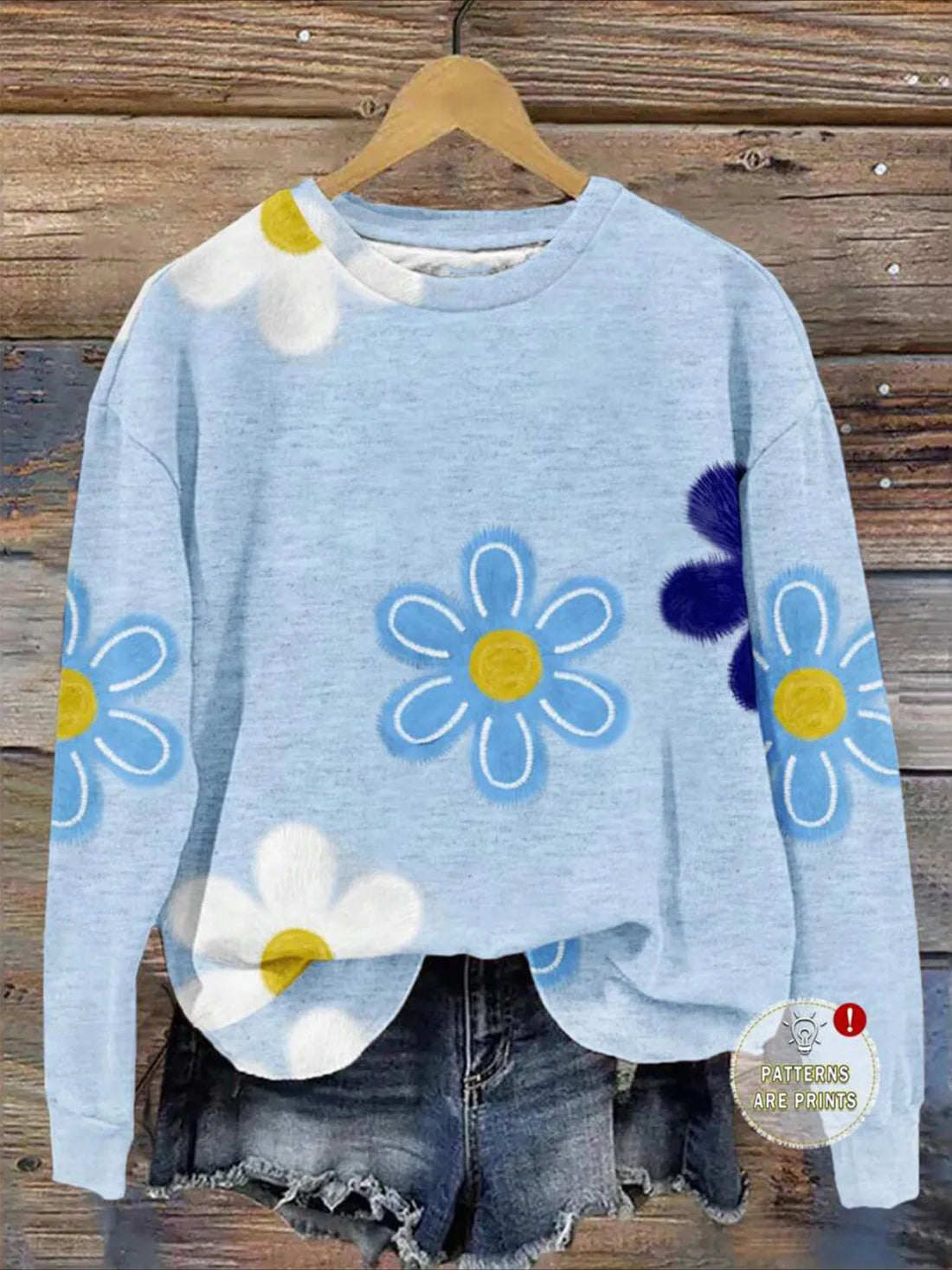 Floral Vintage Cotton-Blend Crew Neck Sweatshirt