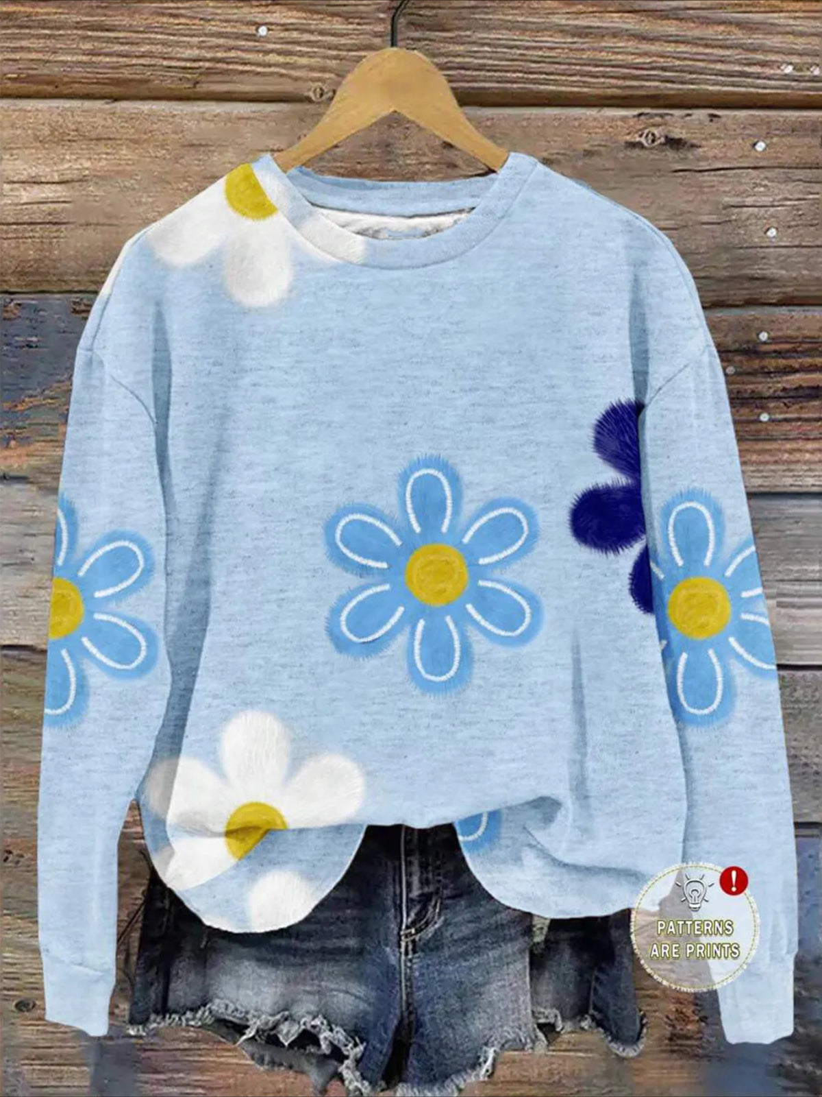 Floral Vintage Cotton-Blend Crew Neck Sweatshirt