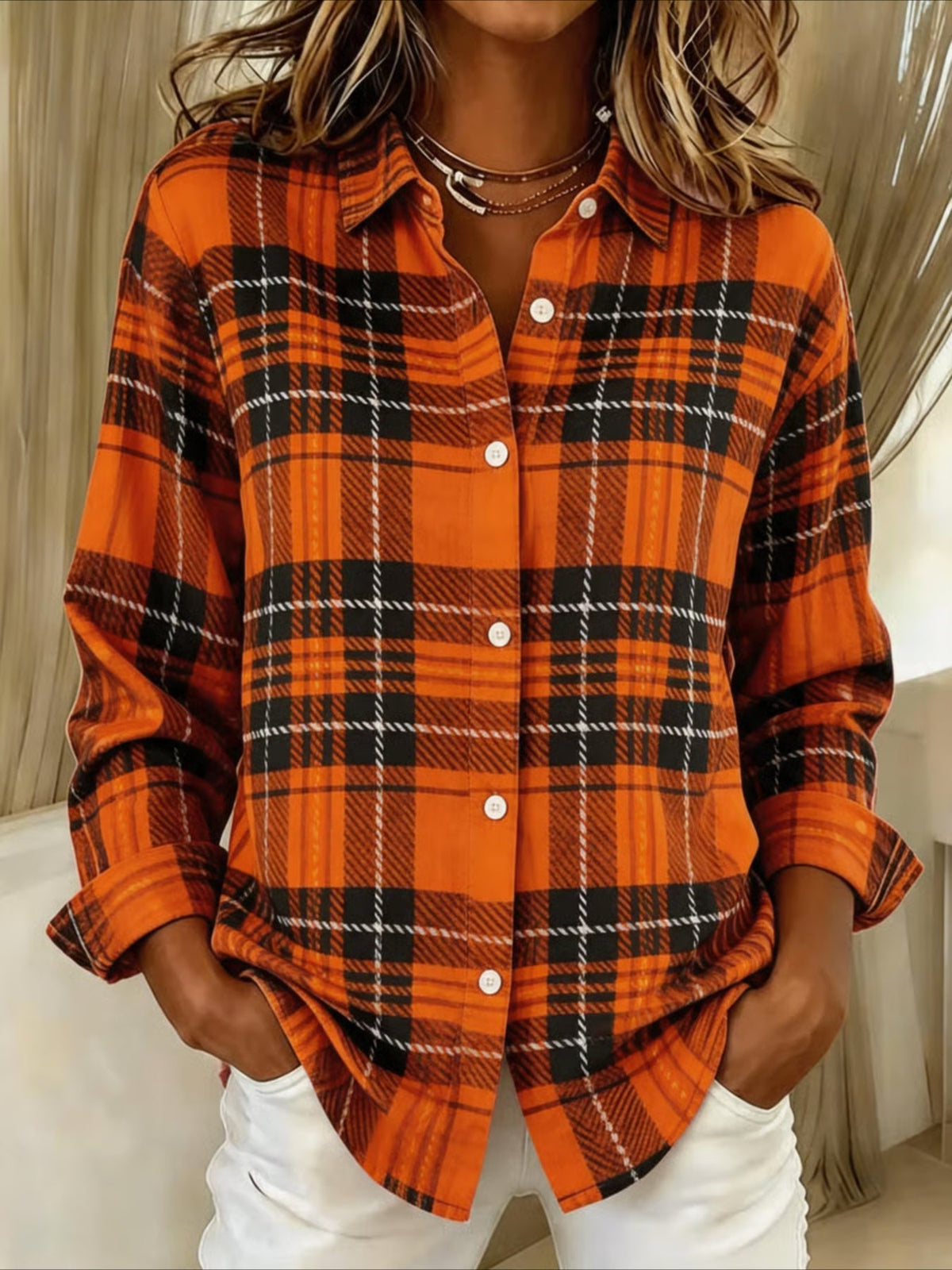 Shawl Collar Long Sleeve Regular Loose Shirt
