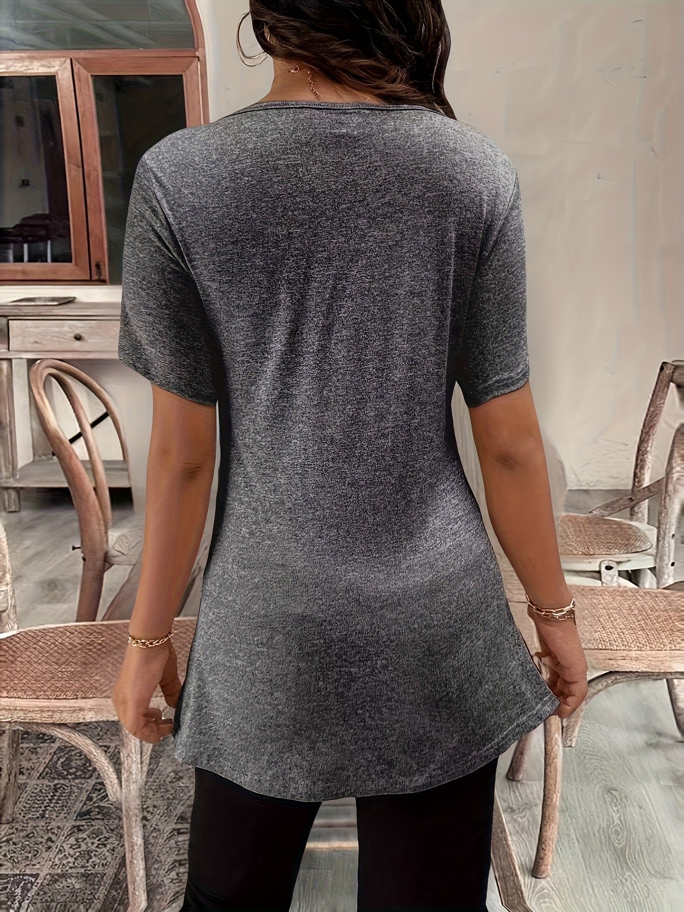 Solid Color Square Neck Slim-Fit Short Sleeve Cross-Strap Top