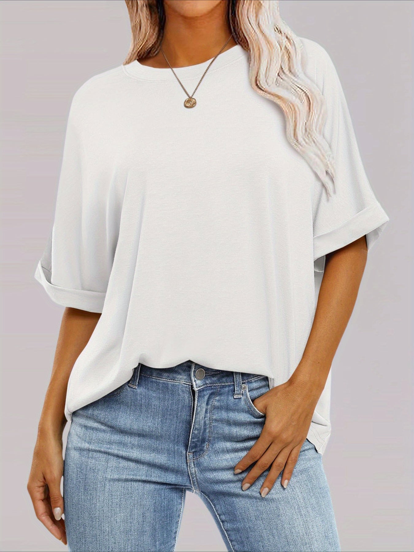 Casual Short Sleeve Crewneck Solid Color Loose T-Shirt