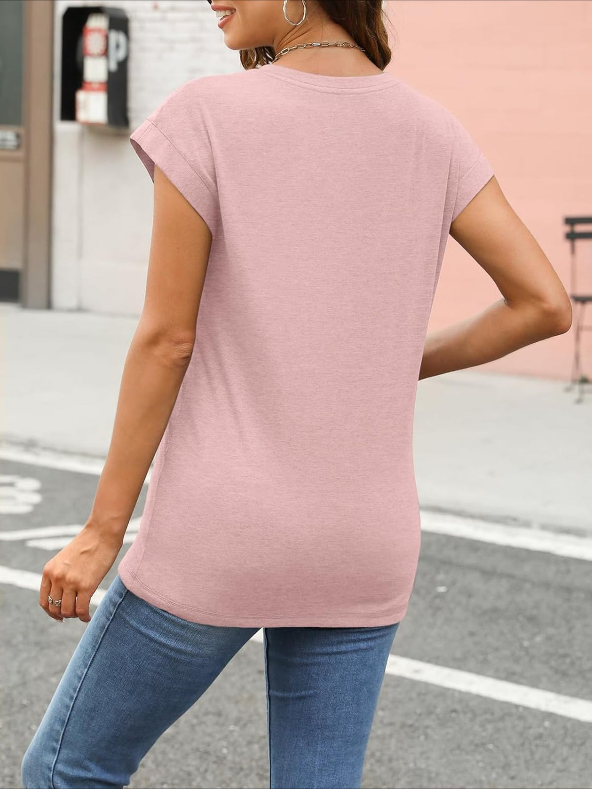 Solid Color Round Neck Cap Sleeve T Shirts