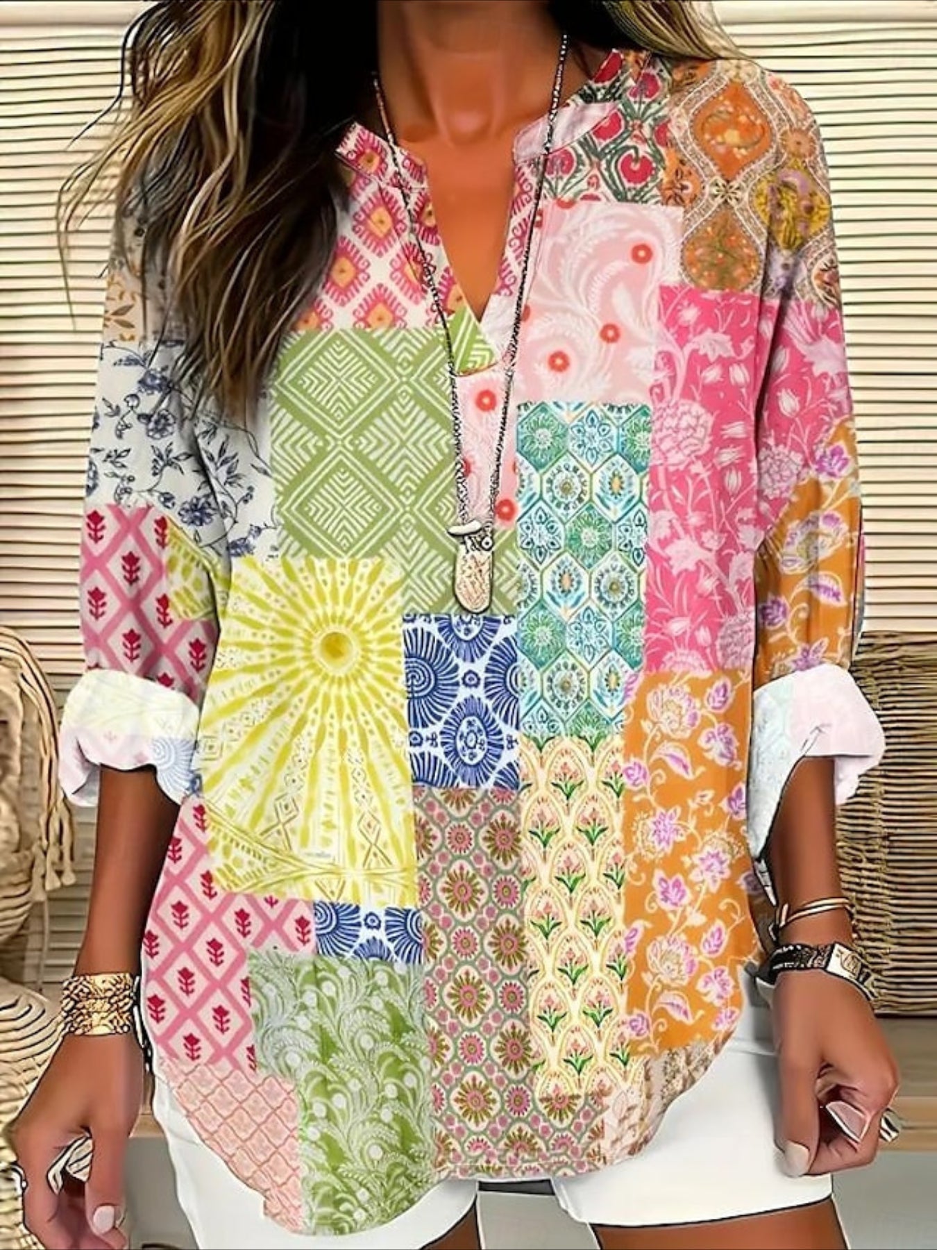 Floral Basic Casual Long Sleeve V Neck Regular Tops