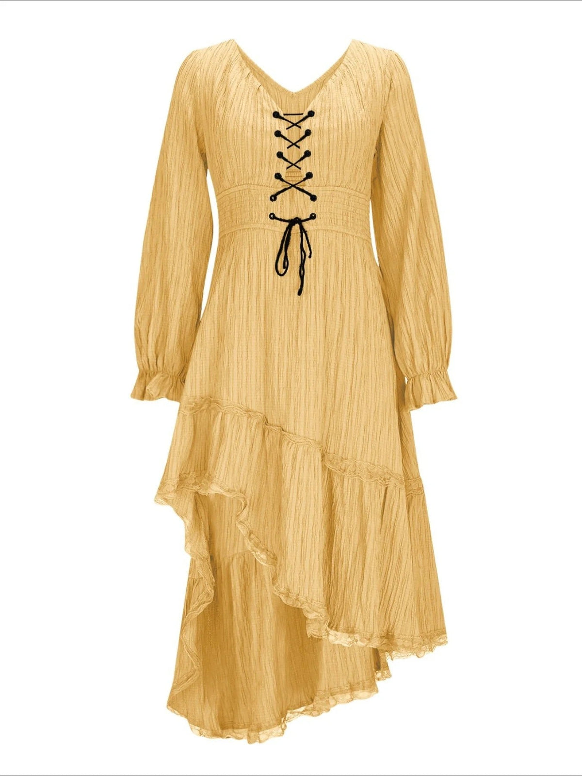 Solid Color Elegant Long Sleeve V-Neck Midi Dress