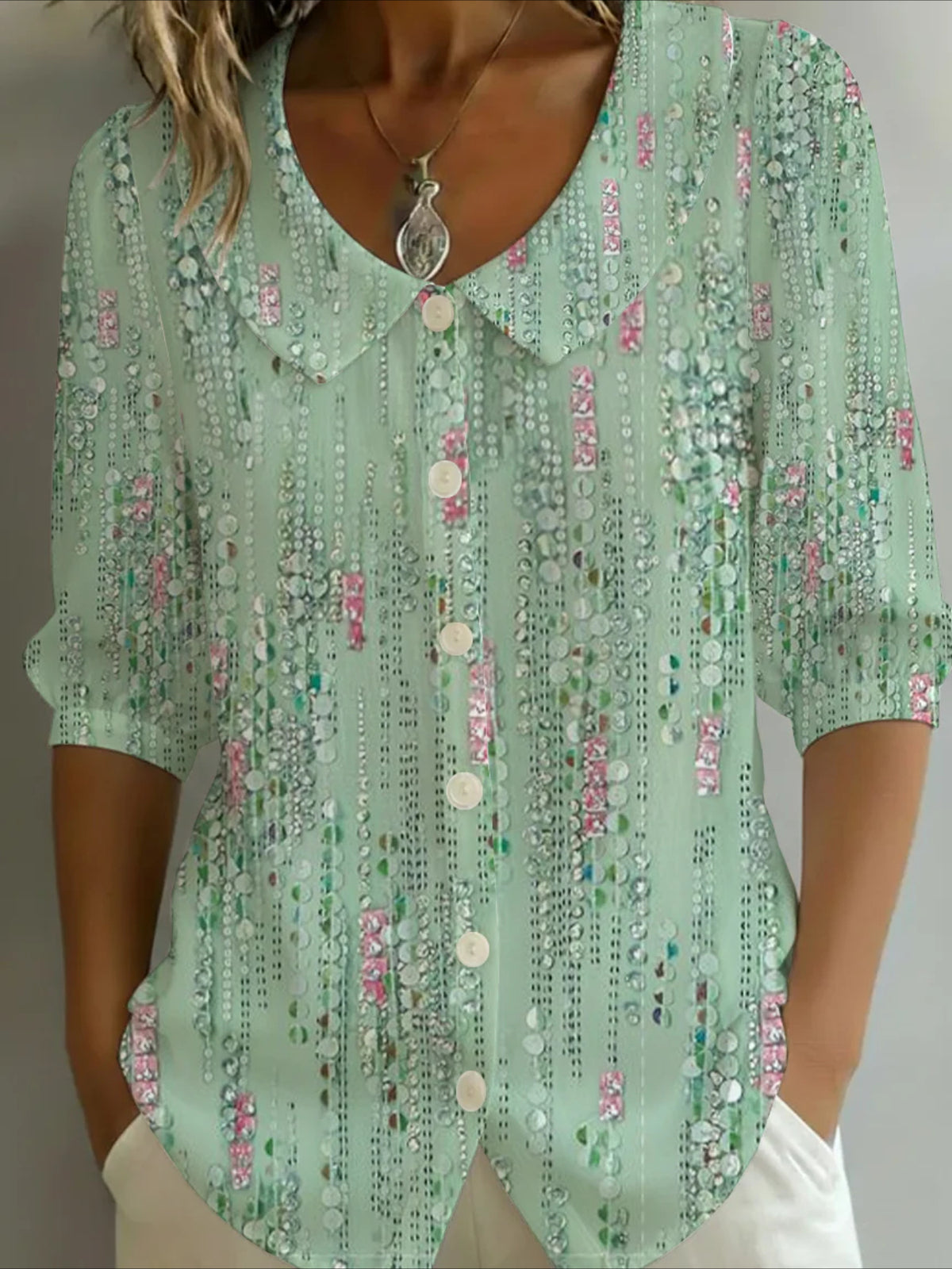 Crew Neck Short Sleeve Patterns Regular Shirt
