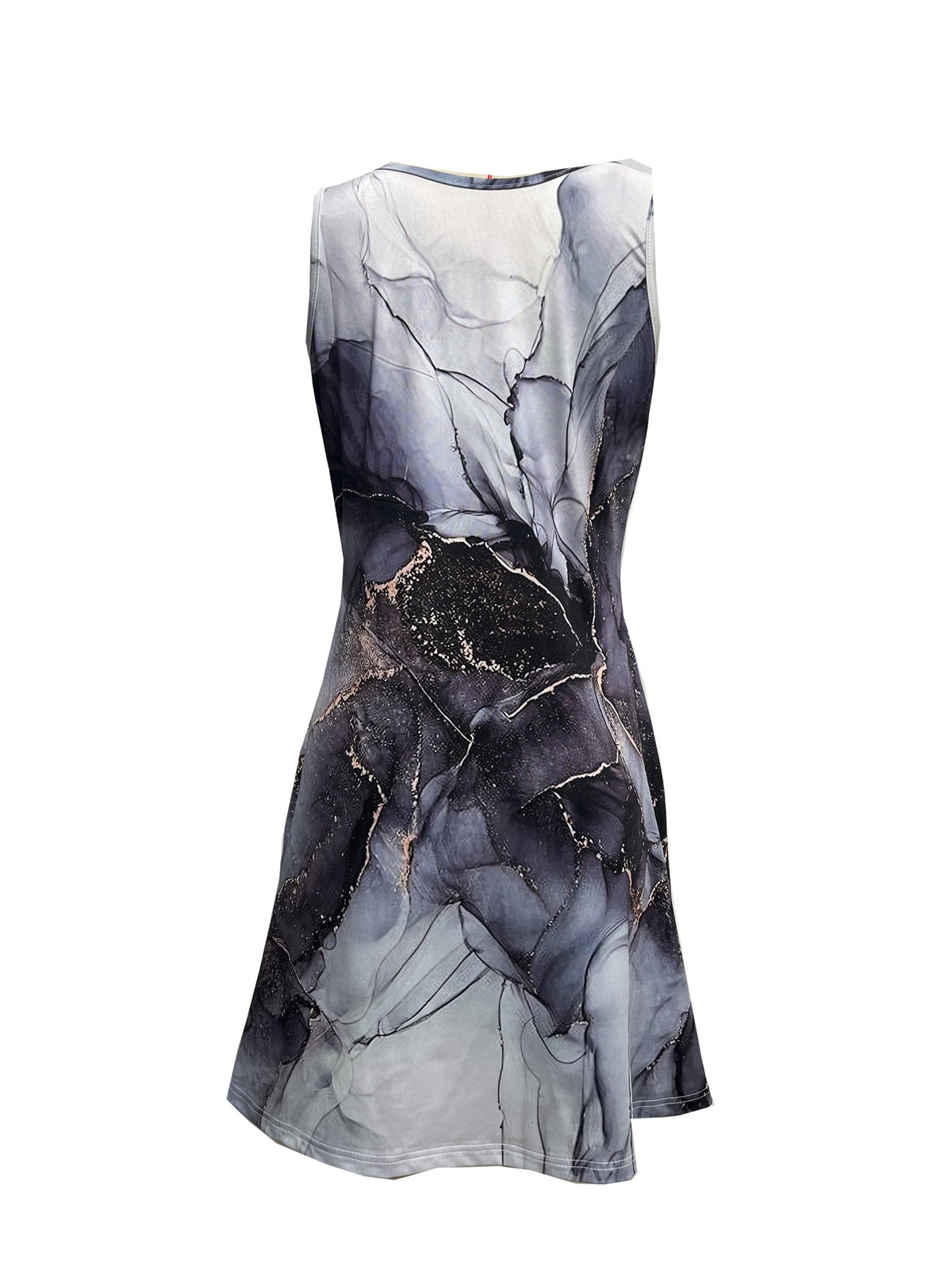 Marble Print Keyhole Dress, Casual Crew Neck Sleeveless Summer Dress