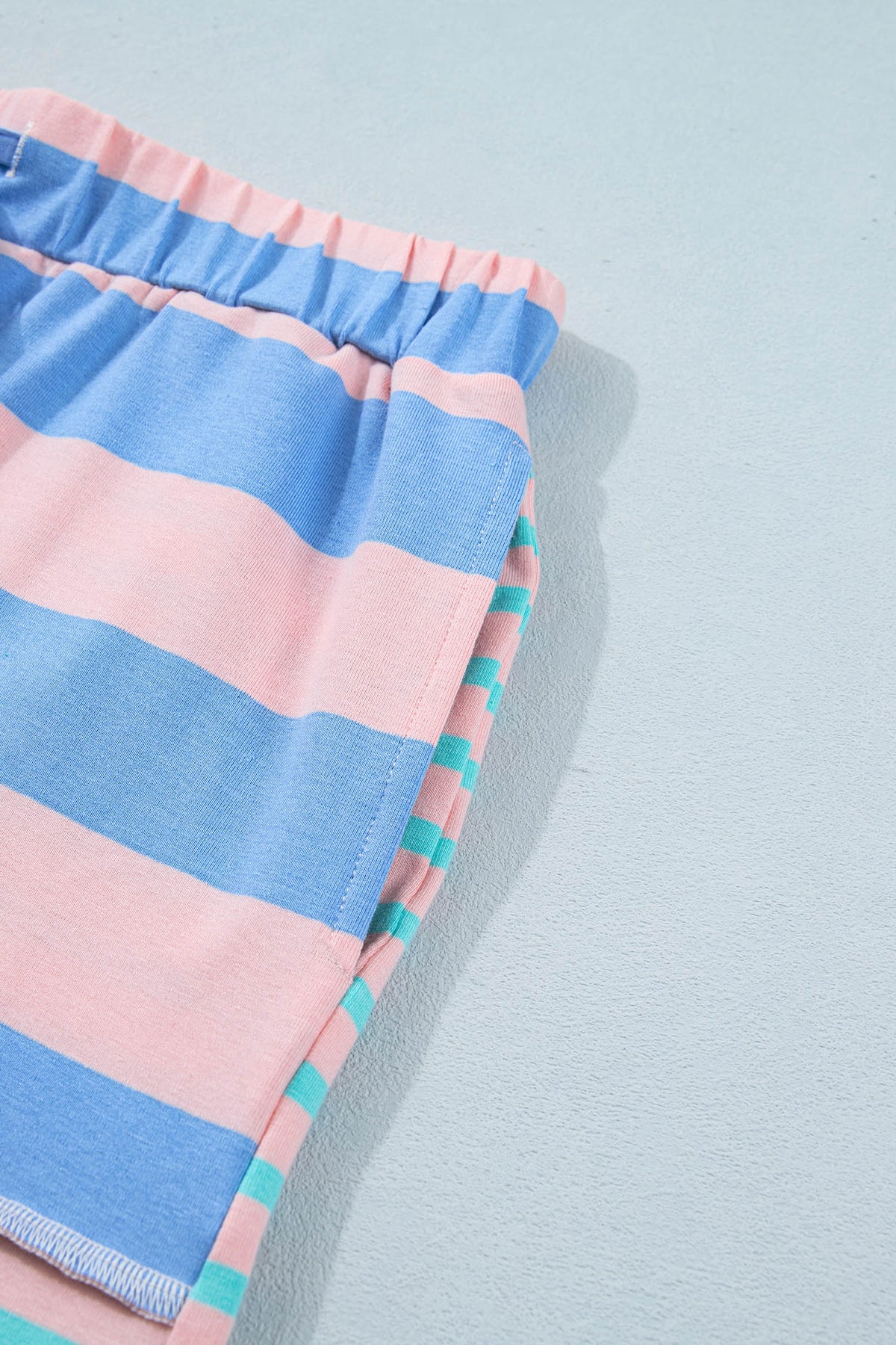 Pink Stripe Exposed Seam Mixed Patchwork Loose Short Set
