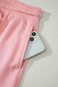 Gossamer Pink Scalloped V Neck Dolman Oversize Top Drawstring Short Set
