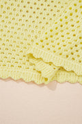 Yellow Cream Scalloped Trim Hollow Out Knit Long Sleeve Top