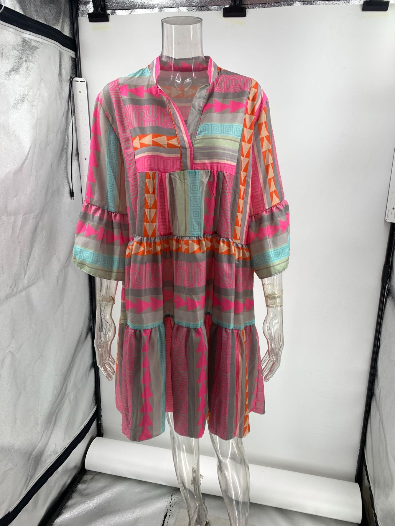 Fresh Print 3/4 Sleeve Mini Dress