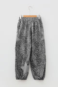 Gray Leopard Print Star Patched Drawstring Elastic Waist Jogger Pants