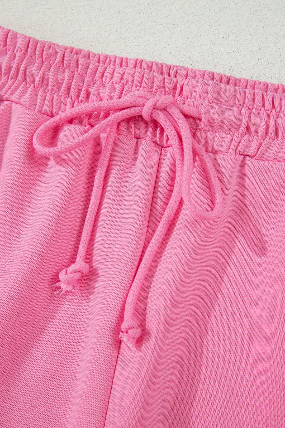 Sachet Pink Lace Patchwork Half Sleeve Top Elastic Waist Pants Two Piece Set