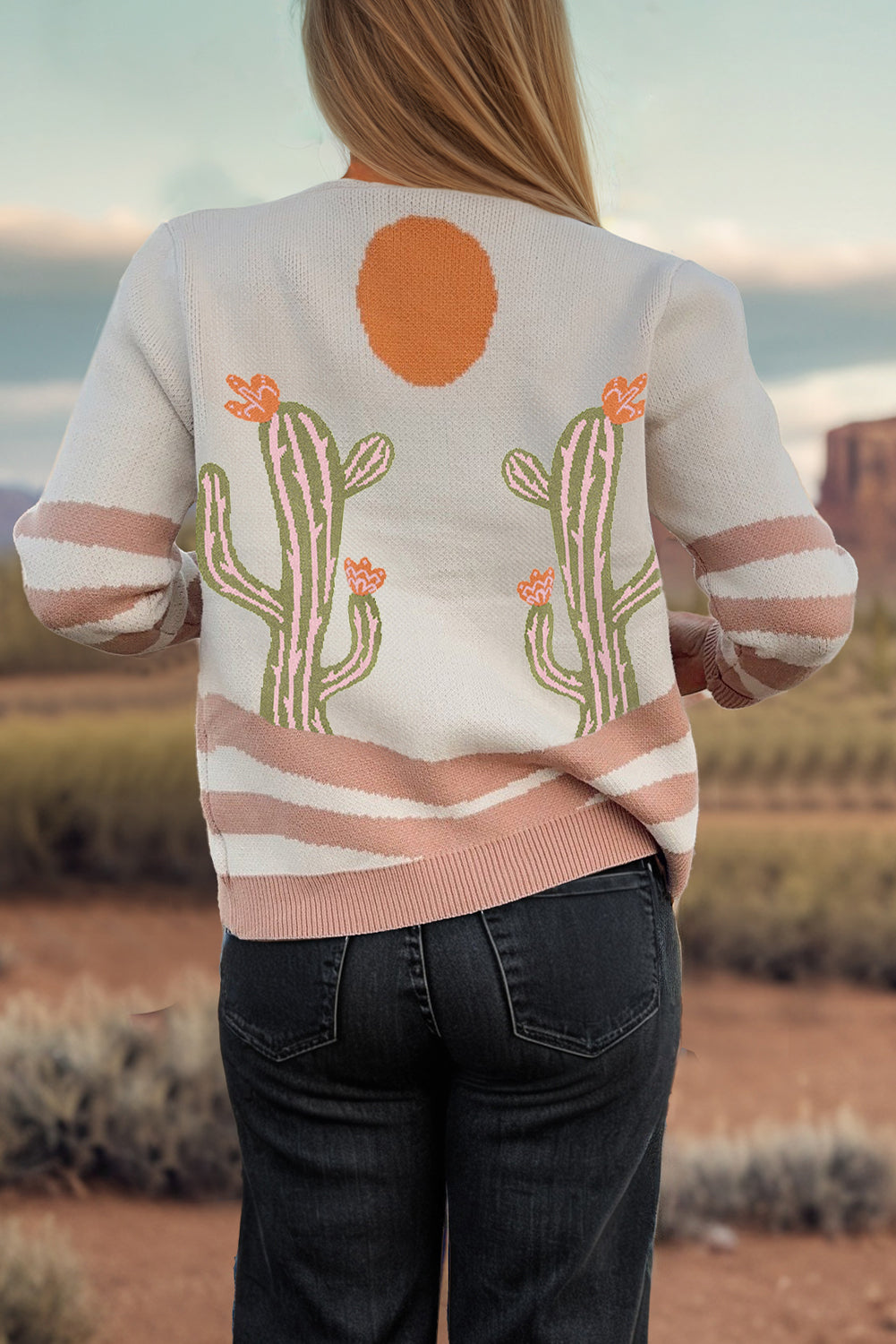 Apricot Desert Cactus Buttoned Front Sweater Cardigan