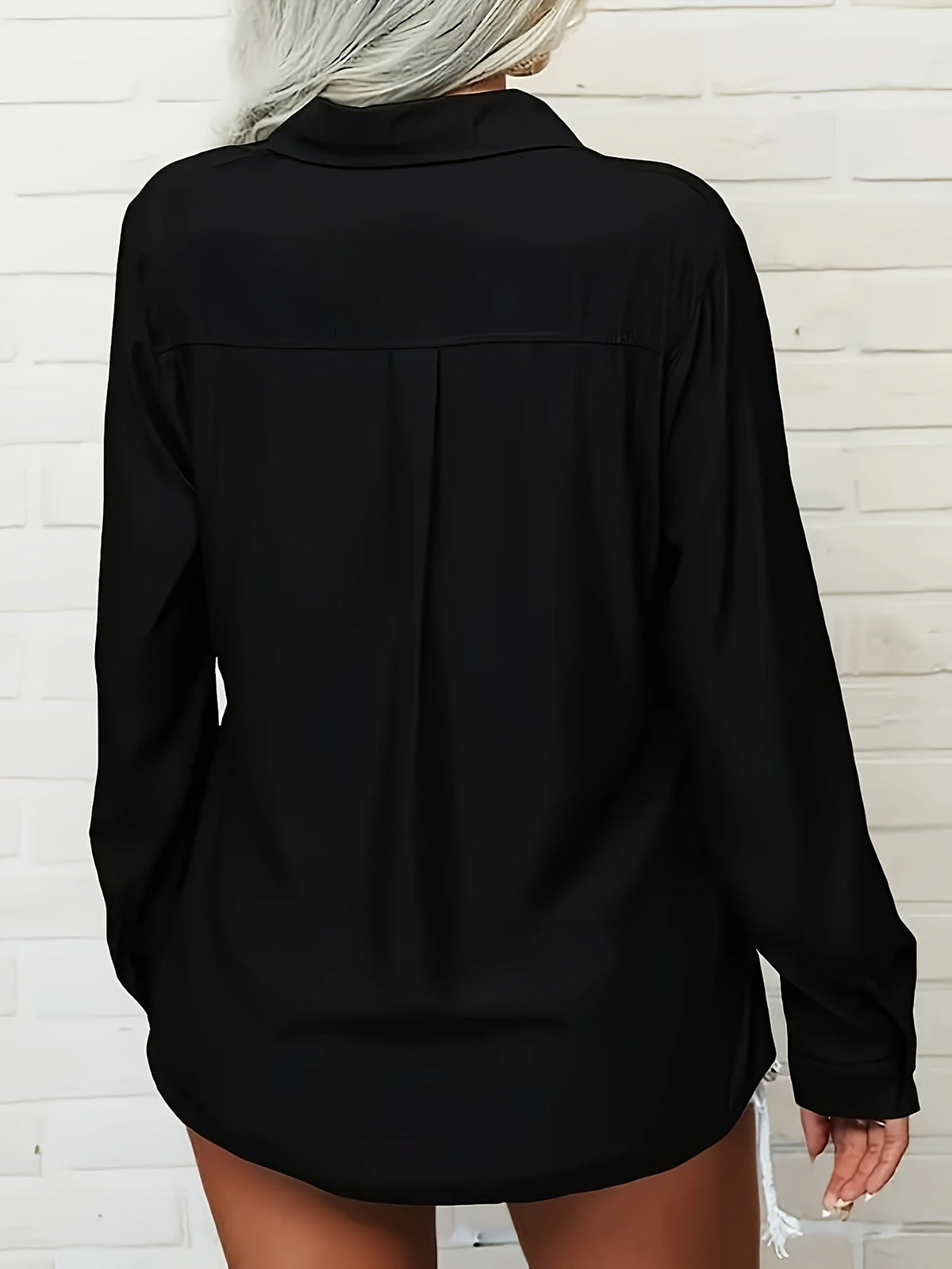 Solid Lapel Long Sleeves Button Down Shirt Top Casual Basic Office Blouse