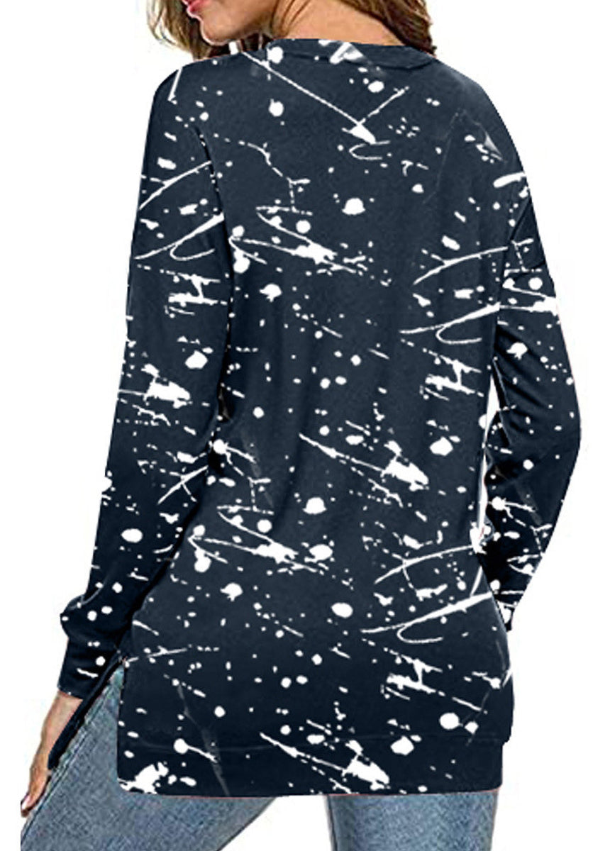Spliced Color Block Round Neck Loose Long-sleeved Top