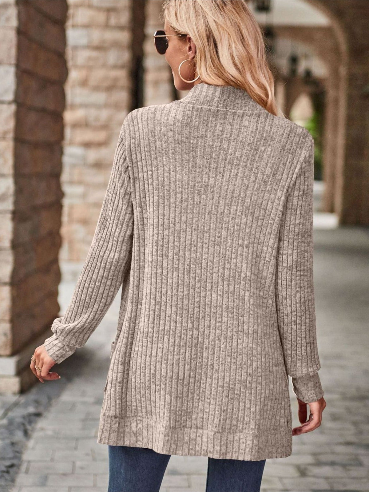 Loose Fit Long Sleeve Open Collar Casual Blouse with Side Pockets