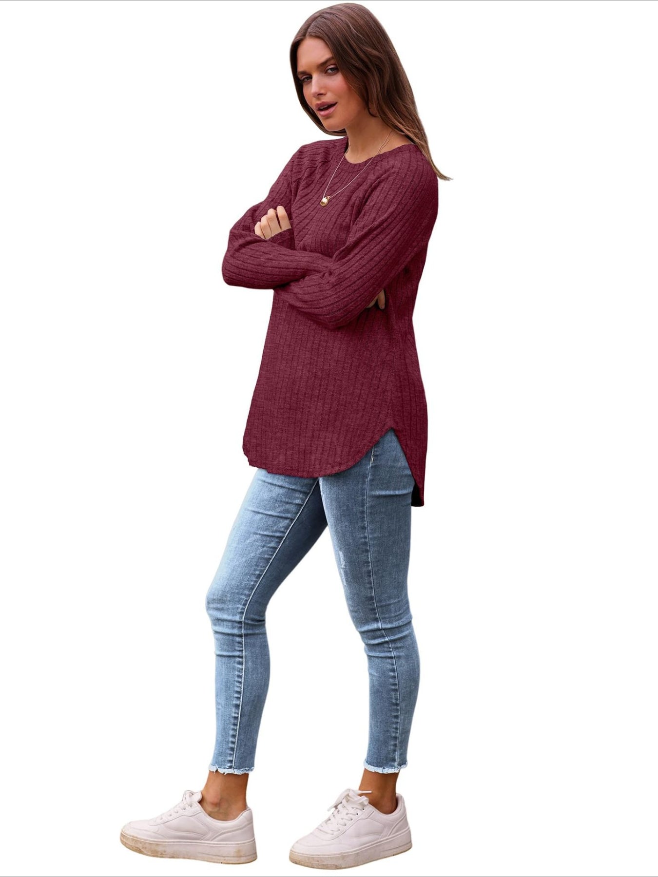 Soft Round Neck Pullover Long Sleeve Sweater