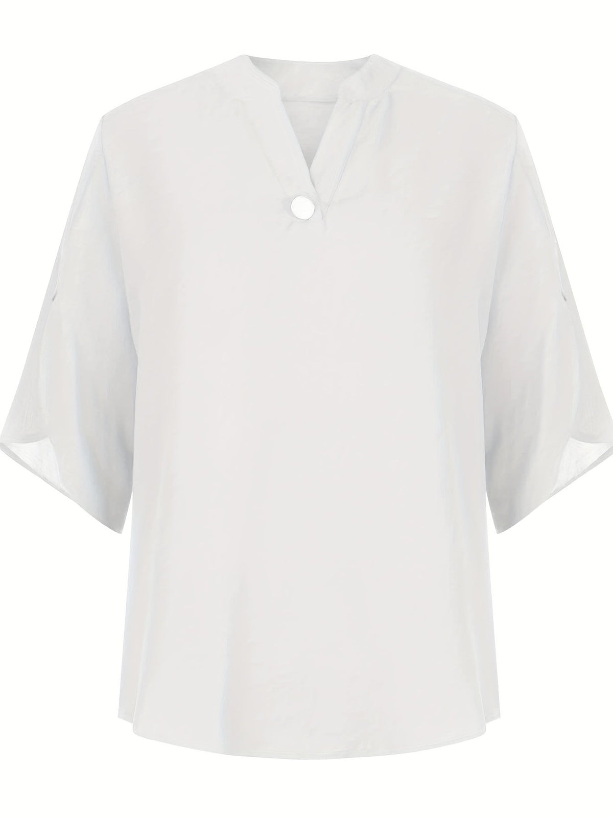 Elegant Top, Women's Plain Button Decor Half Sleeve V Neck Slight Stretch T-shirt