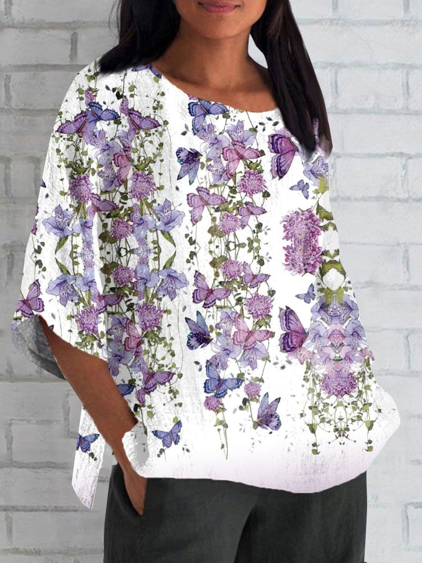 Floral Half Sleeve Crew Neck Casual Summer Top