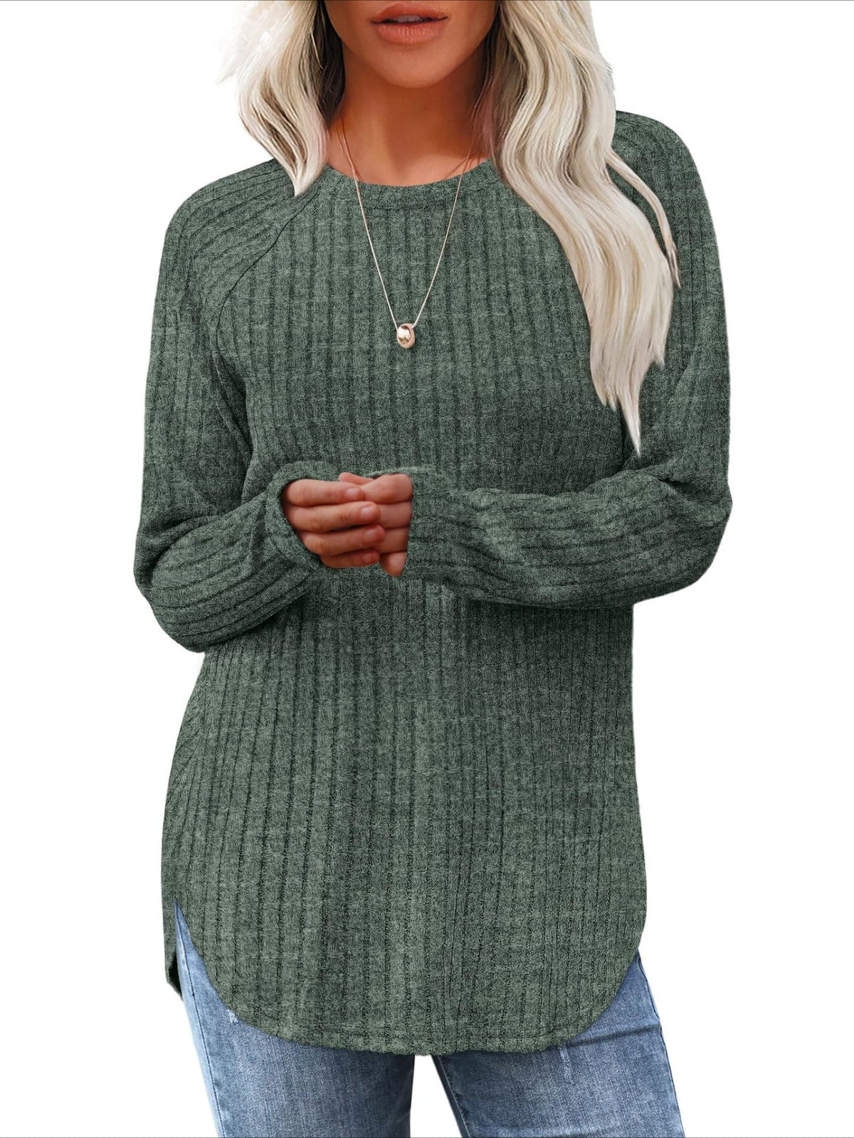 Soft Round Neck Pullover Long Sleeve Sweater