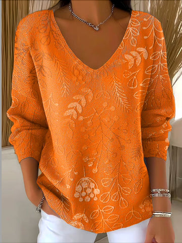 Floral Printing Long Sleeve Comfy Casual Sweater Tee
