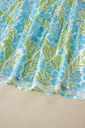 Sky Blue Floral Print High Waist Ruffle Short Sleeve Mini Dress