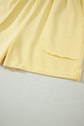 Yellow Cream Loose Polo Tee Elastic Waist 2pcs Short Set