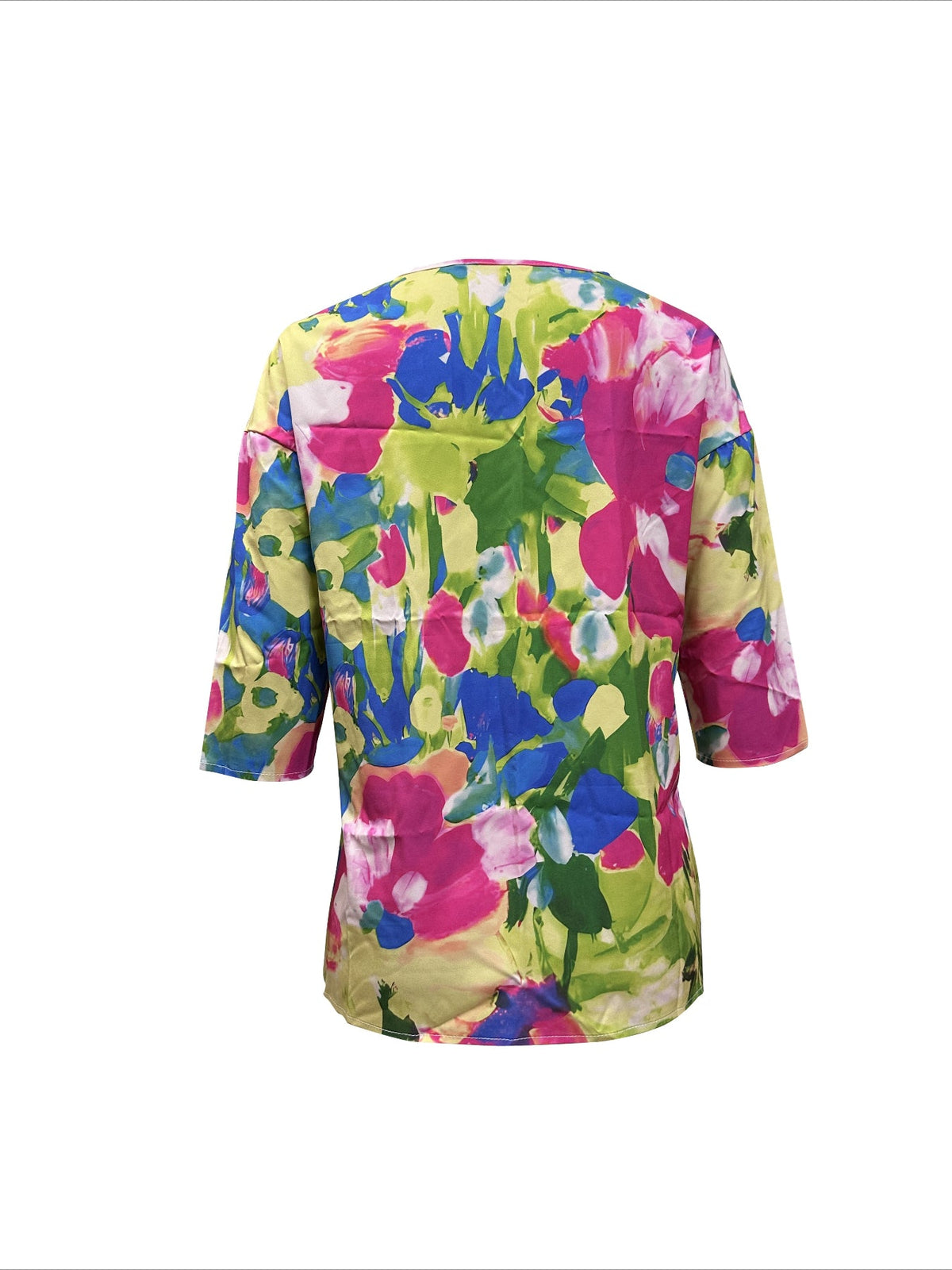 Floral Print Crew Neck Blouse, Casual 3/4 Sleeve Top