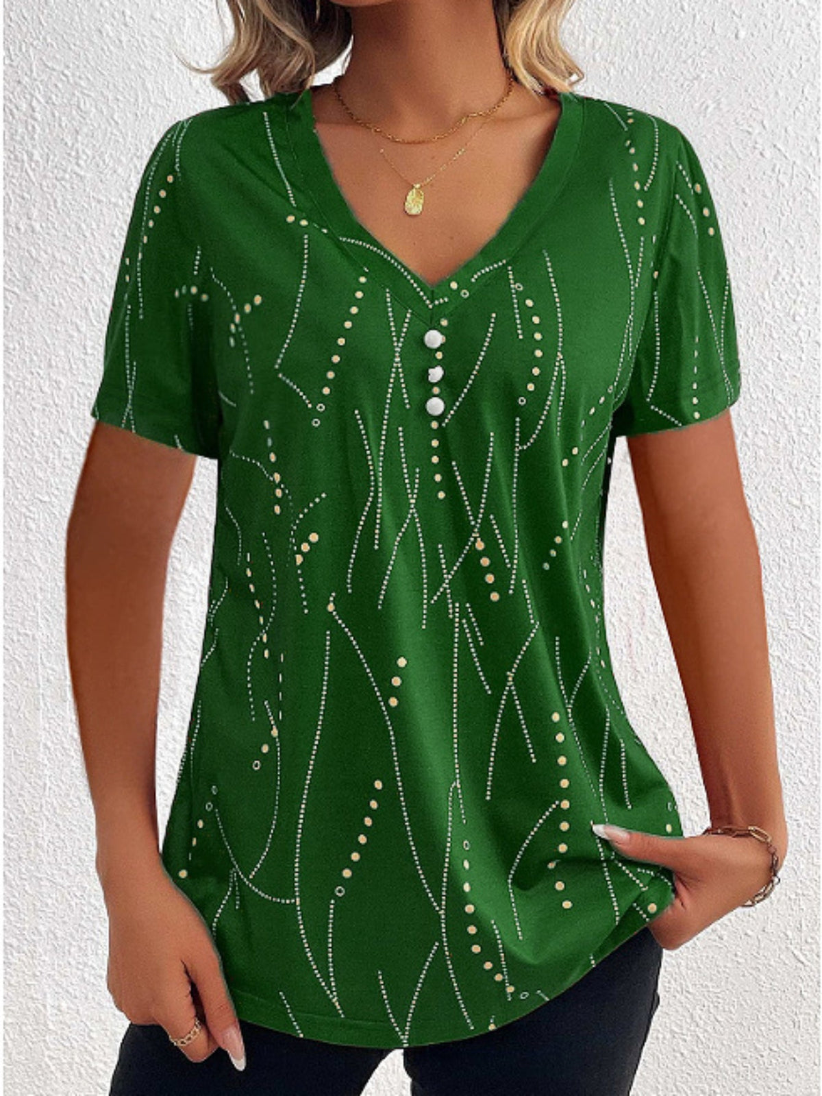 Polka Dot Print T-Shirt, Casual V Neck Short Sleeve T-Shirt