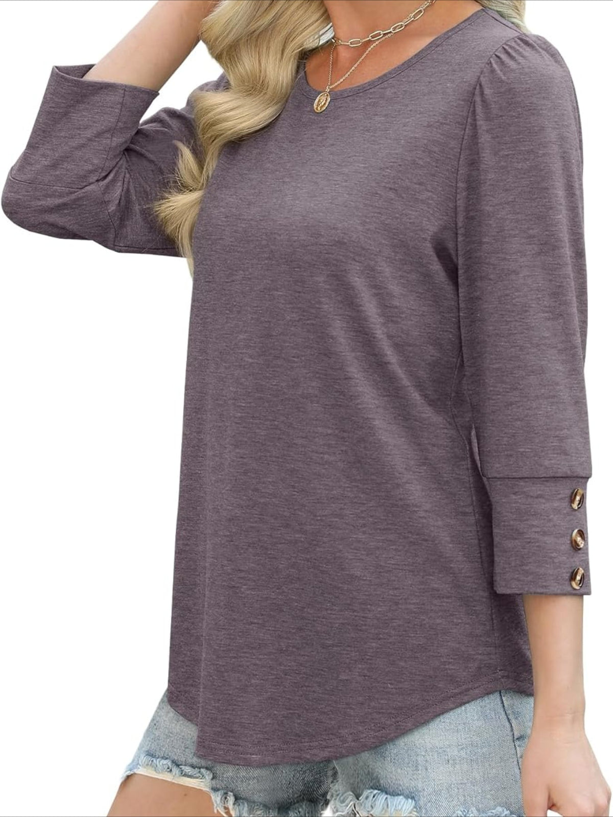3/4 Sleeve with Buttons Dressy Casual Blouses