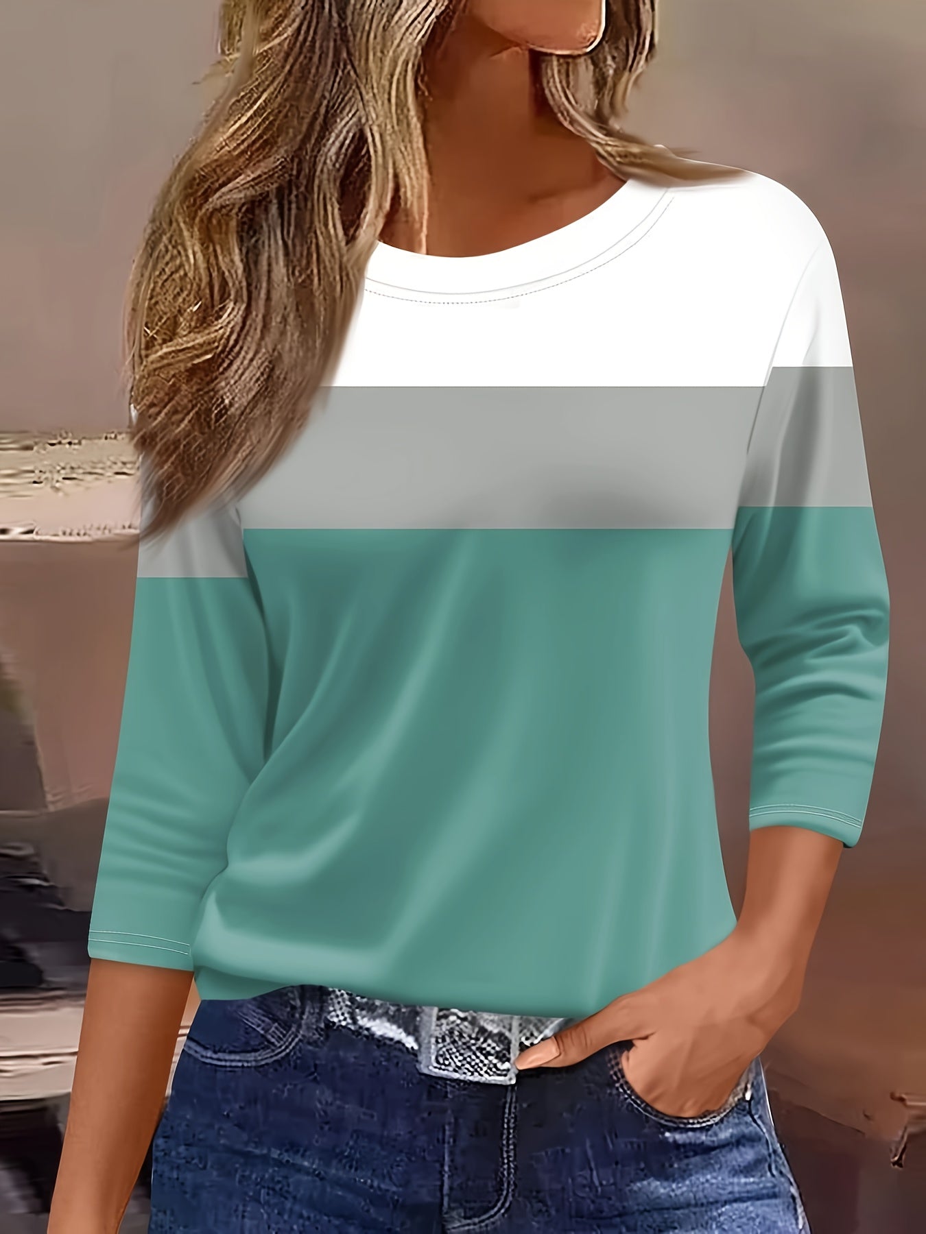 Regular Fit Printed Three-Quarter Sleeve Round Neck T-Shirt