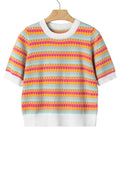 Orange Abstract Striped Knit Short Sleeve Sweater