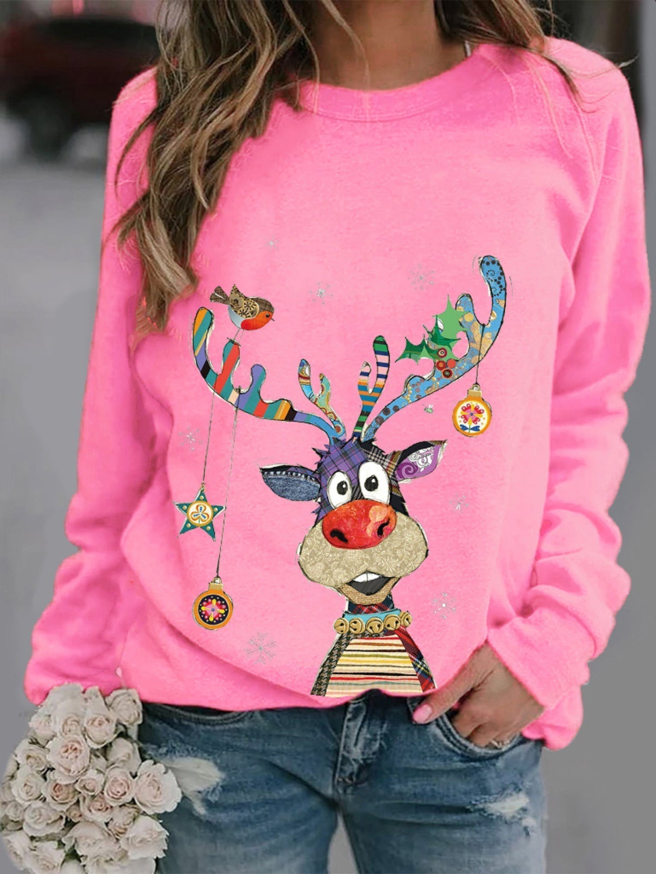 Women's Sweatshirt Casual Christmas Crew Neck Printed Long Sleeve Fashion Fall Loose Pullover