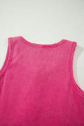 Bright Pink Vintage Distressed Ribbed Mineral Wash Tank Top