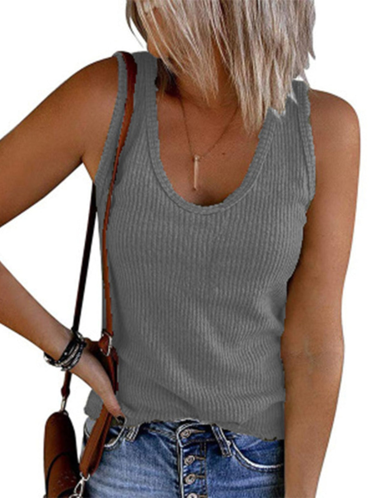 Solid Color Tank Top, Casual Sleeveless Tank Top
