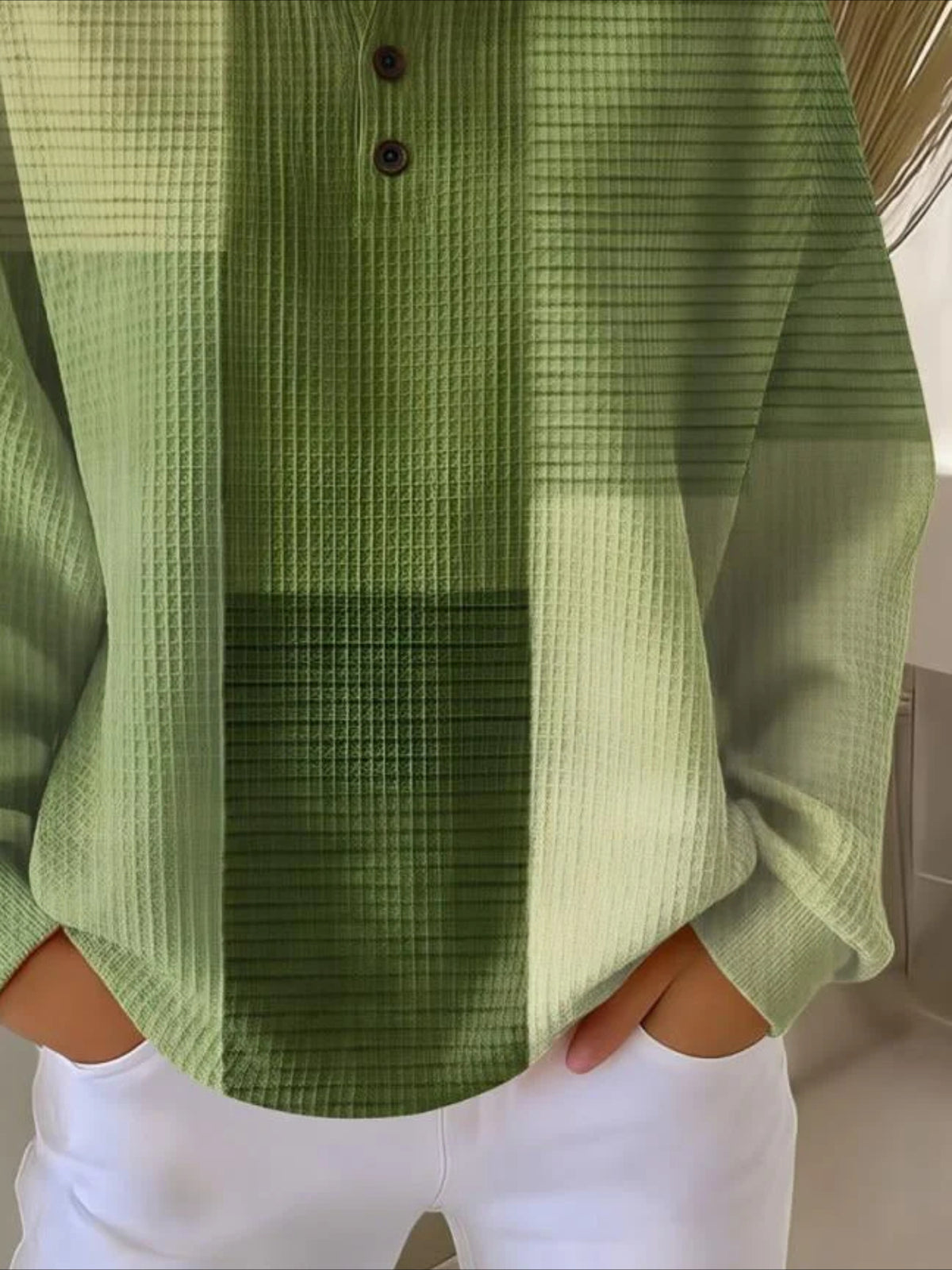 Colorful Ribbed V Neck Braided Print Long Sleeve Regular Sweatshirt
