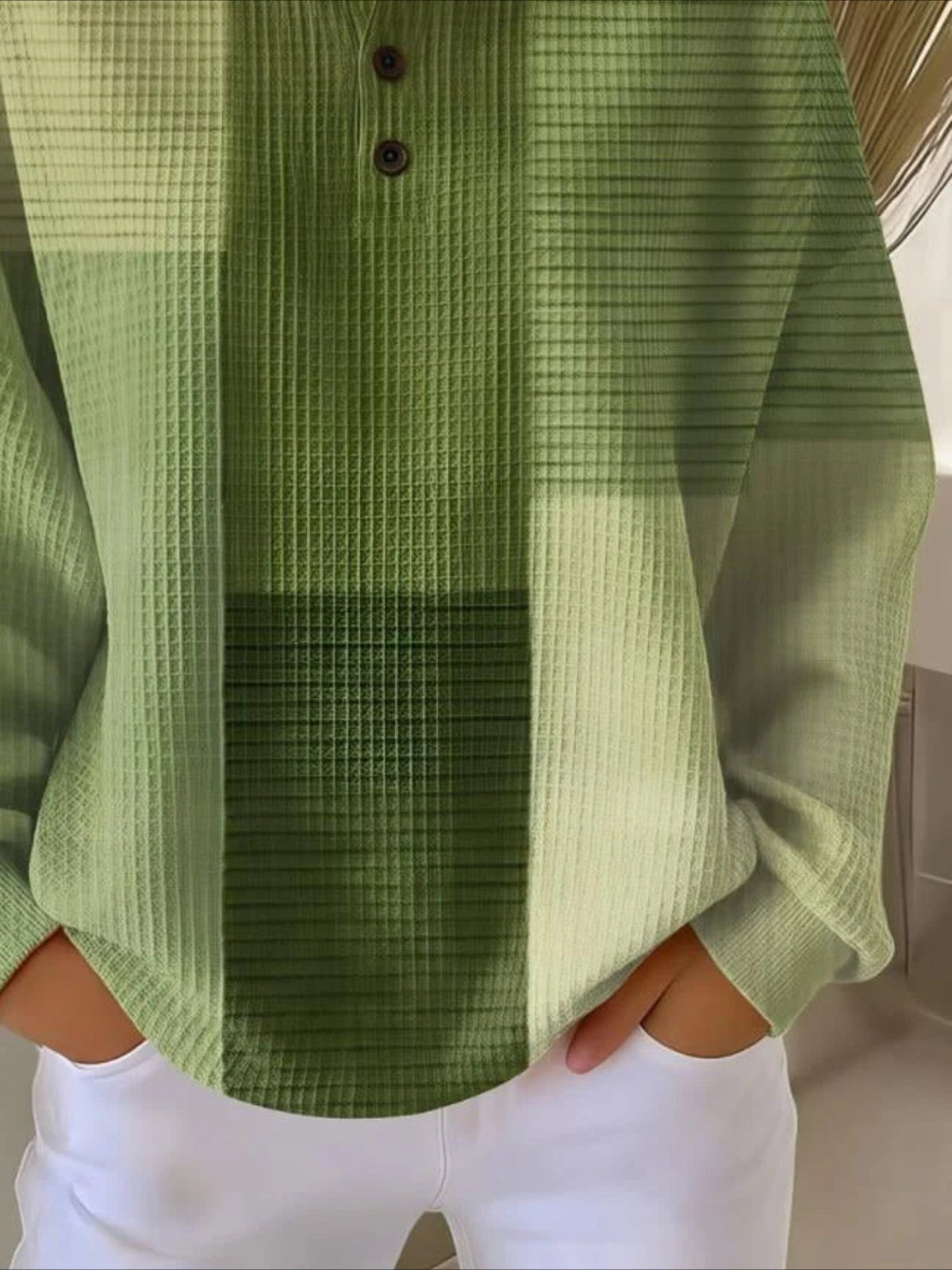 Colorful Ribbed V Neck Braided Print Long Sleeve Regular Sweatshirt
