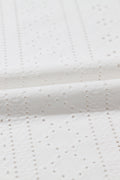 White Solid Color Eyelet Jacquard Cuffed Short Sleeve Top