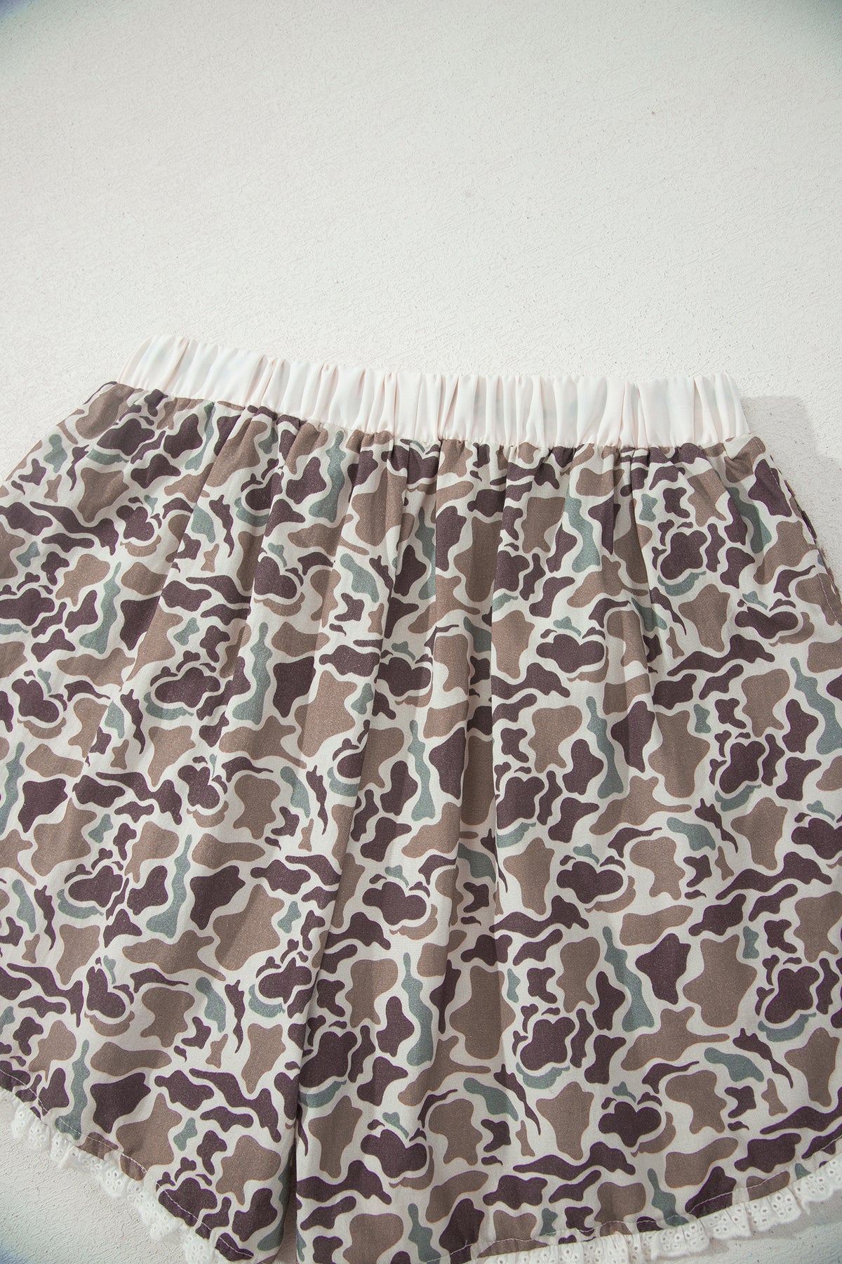 Khaki Camouflage Print Ruffle Boxer Shorts